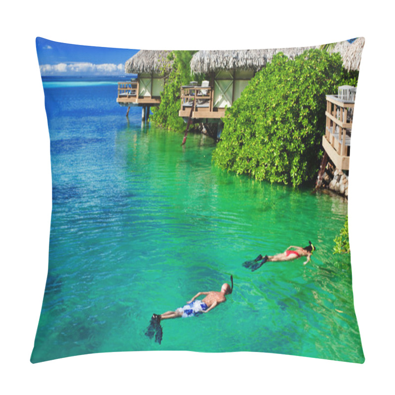 Personality  Young Couple Snorkeling In Clean Water Over Reef Pillow Covers