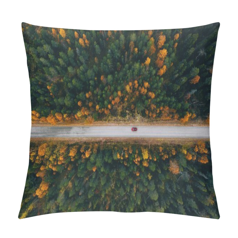 Personality  Aerial View Of Rural Road In Yellow And Orange Autumn Forest In Rural Finland.  Pillow Covers