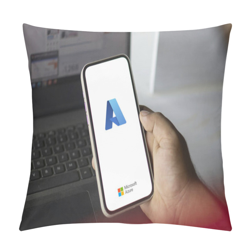 Personality  Dhaka, Bangladesh- 1 Oct 2024: Microsoft Azure Logo Is Displayed On Smartphone. Pillow Covers