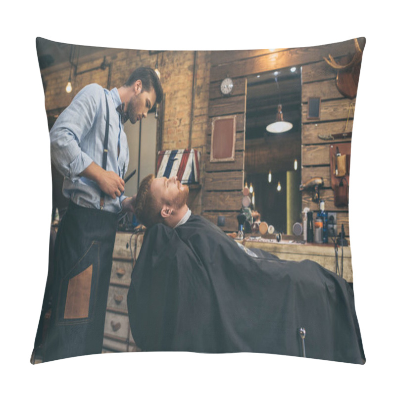 Personality  Barber Cutting Hair Of Customer Pillow Covers