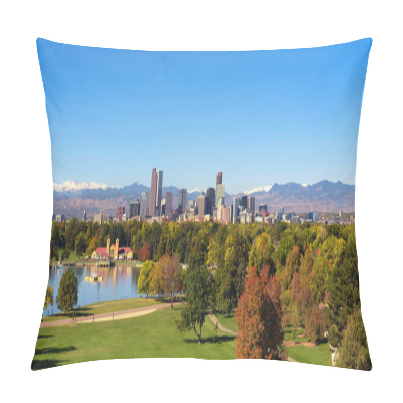 Personality  Skyline Of Denver Downtown With Rocky Mountains Pillow Covers