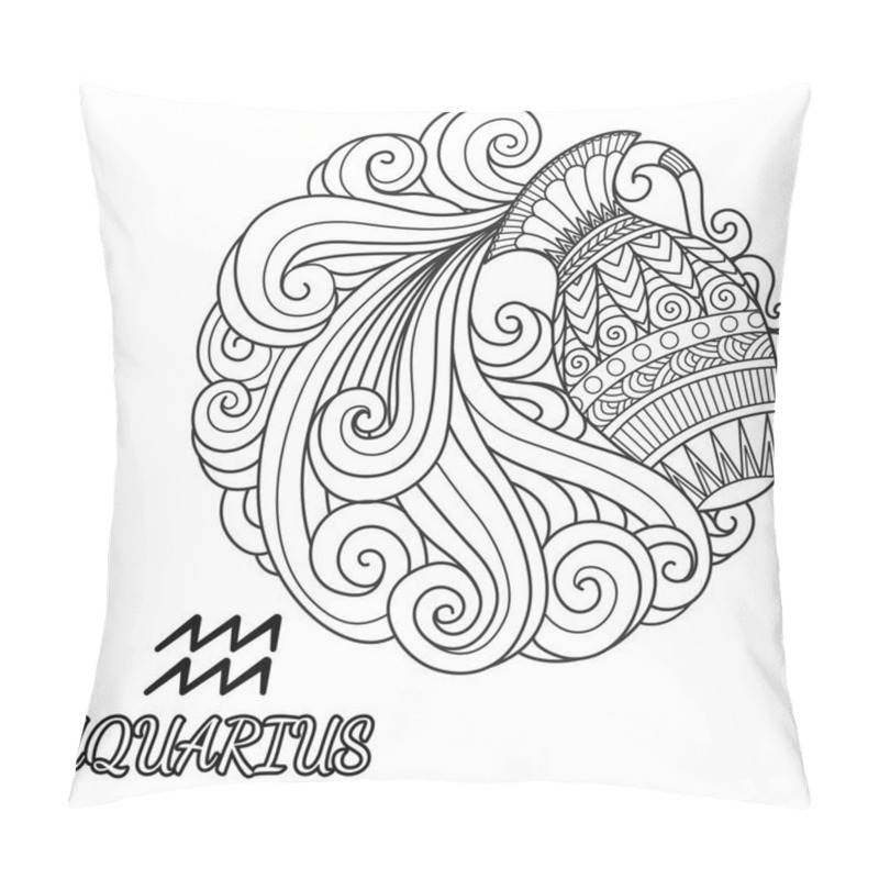 Personality  Line Art Design Of Aquarius Zodiac Sign For Design Element And Coloring Book Page. VEctor Illustration. Pillow Covers