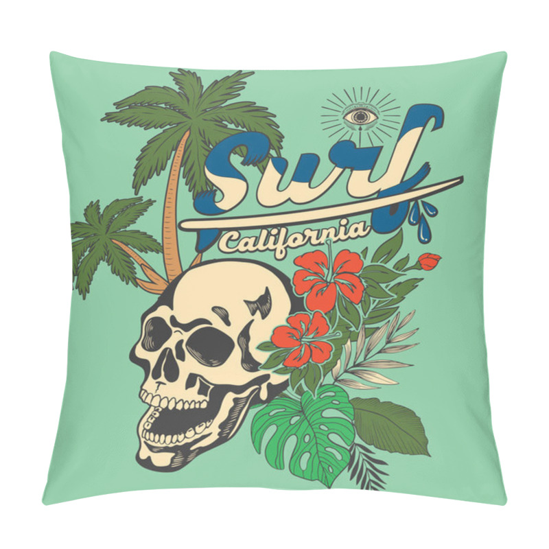 Personality  Beach Print With Skull Illustration, For T-shirt And Other Uses Pillow Covers