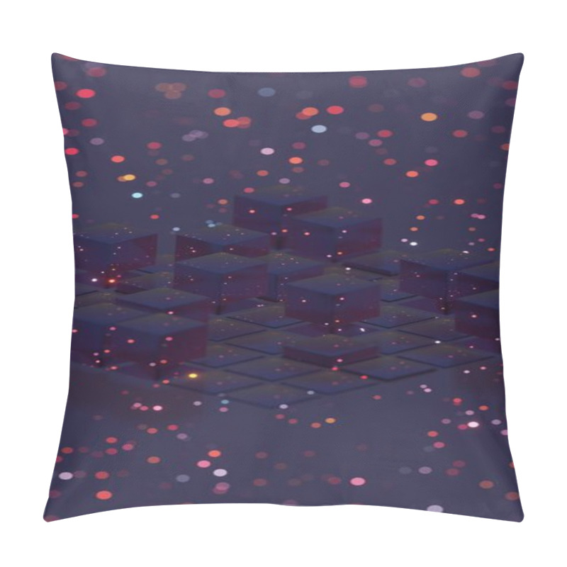 Personality  Abstract Composition With Glowing Cubes And Bokeh Particle Pillow Covers