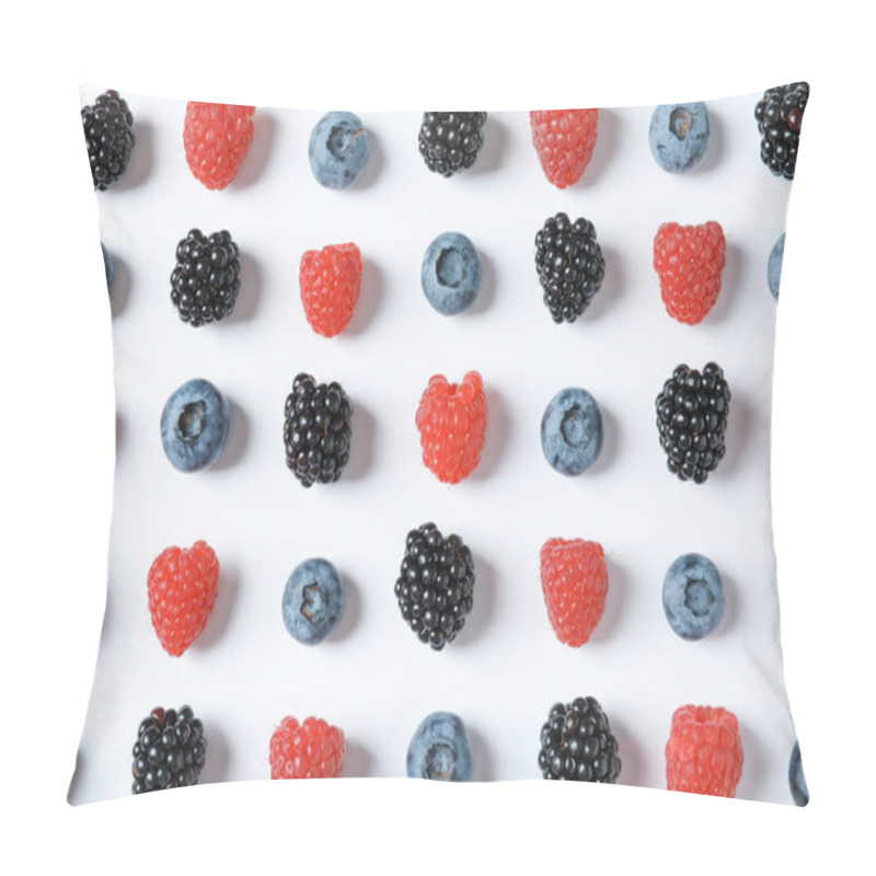 Personality  Composition With Raspberries, Blackberries And Blueberries On White Background Pillow Covers