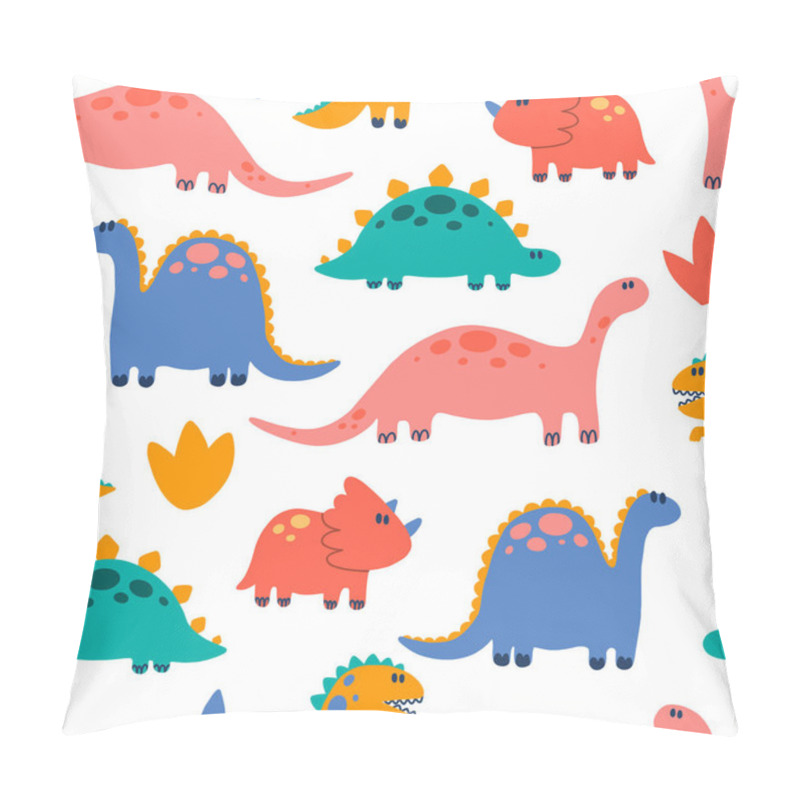 Personality  Dino Pattern. Seamless Pattern With Various Cartoon Dinosaurs. Cute Dinosaur Illustration. Hand Drawn Bright Colored Trendy Vector Illustration. Funny Characters. Cartoon Style. Pillow Covers