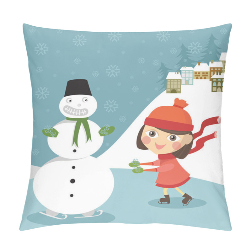 Personality  Girl Skates With Snowman Pillow Covers