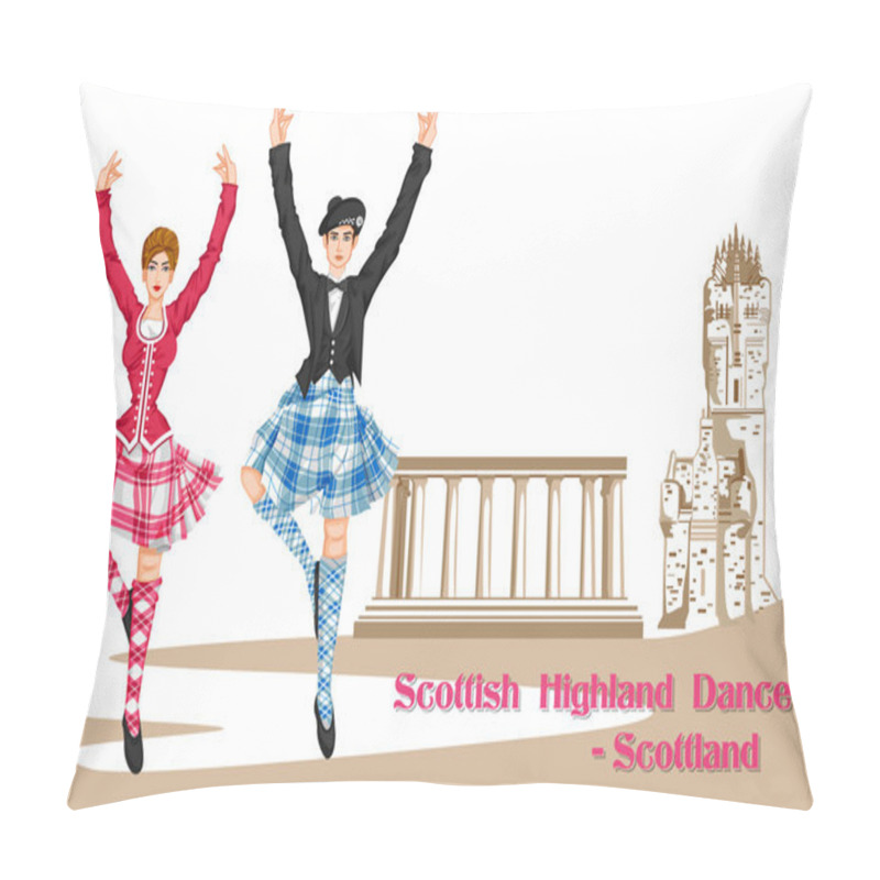 Personality  Couple Performing Scottish Highland Dance Of Scotland Pillow Covers