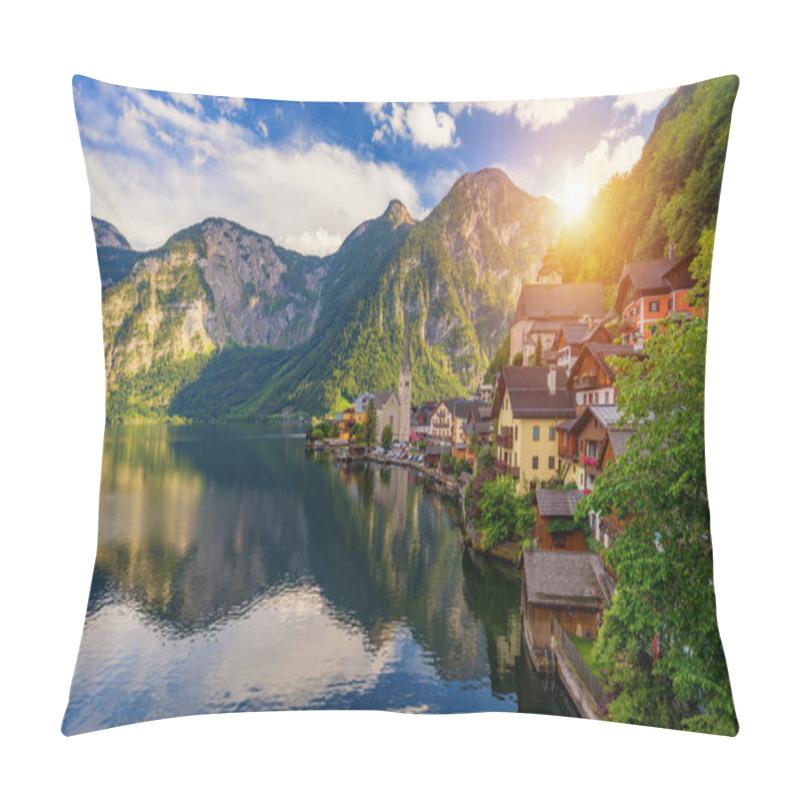 Personality  Scenic Picture-postcard View Of Famous Hallstatt Mountain Village In The Austrian Alps, Salzkammergut Region, Hallstatt, Austria. Hallstatt Village On Hallstatter Lake In Austrian Alps. Pillow Covers