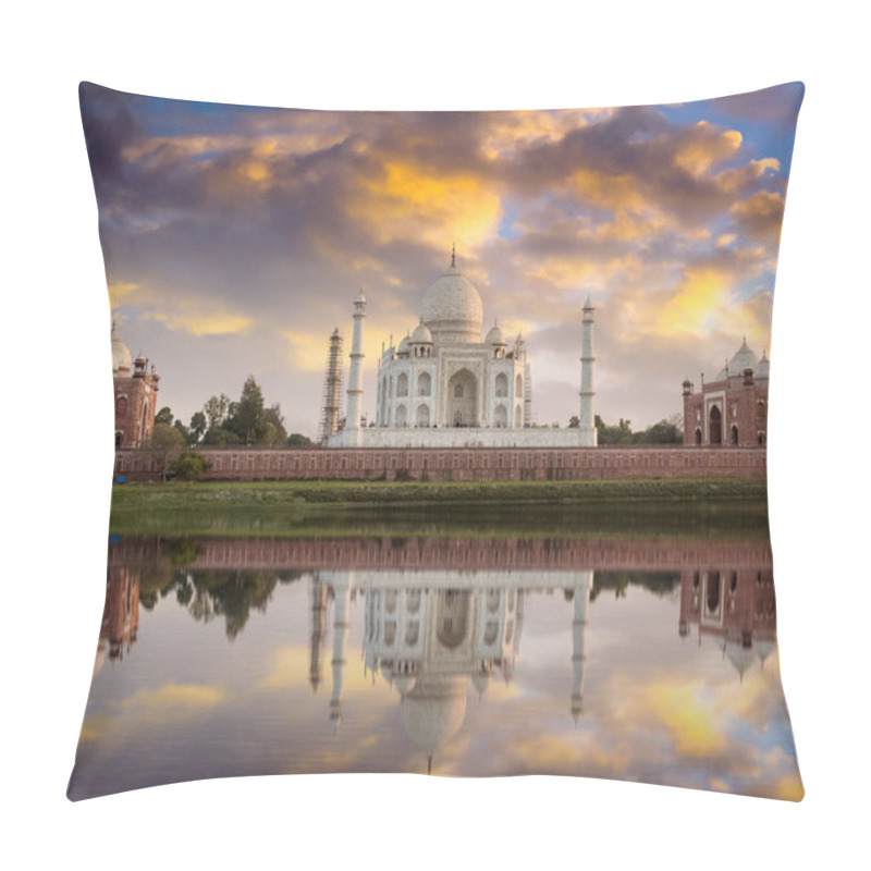 Personality  Taj Mahal At Sunset With Water Reflection On River Yamuna. Pillow Covers