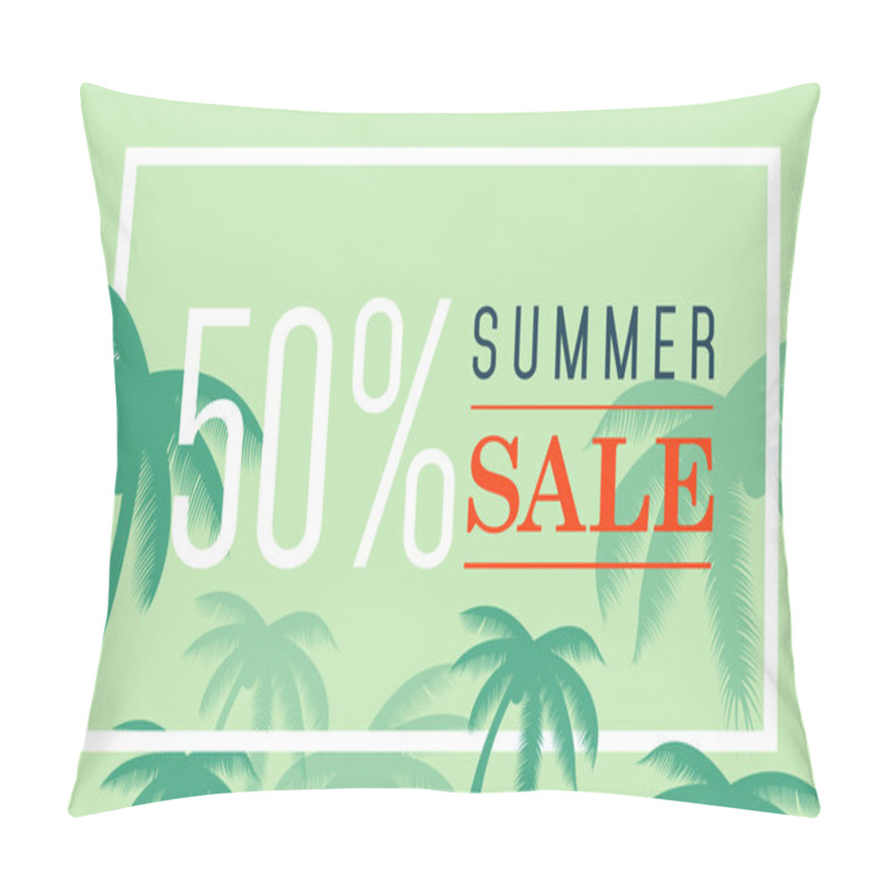 Personality  Vector Summer Sale Banner. Palm Silhouette And Text On Blue Background. Big Discount. Pillow Covers