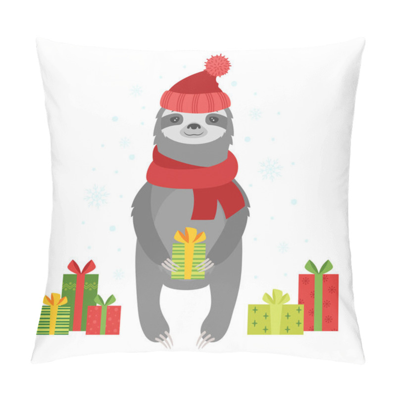 Personality  Cute Cartoon Sloth With Gifts Pillow Covers