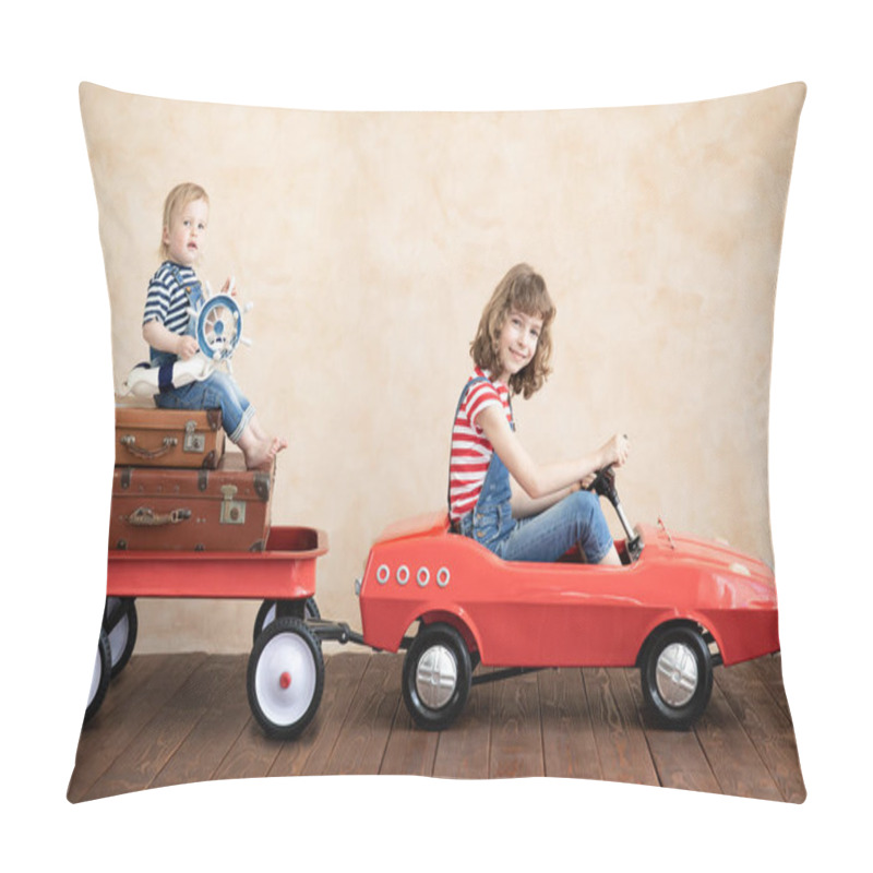 Personality  Happy Children Playing At Home. Summer Vacation And Travel Concept Pillow Covers