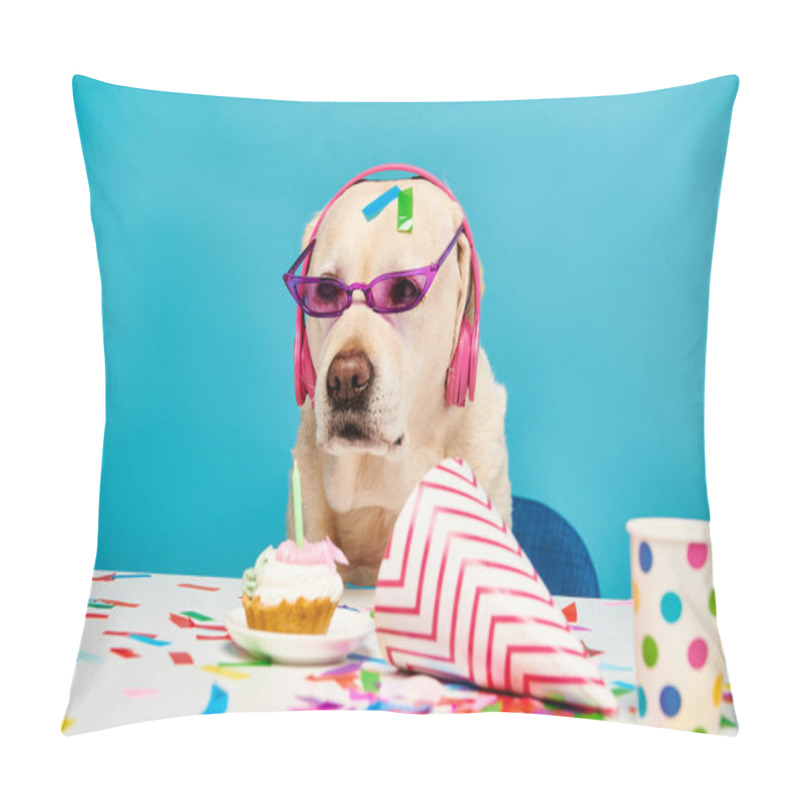 Personality  A Playful Dog Wearing Glasses And A Birthday Hat, Ready For A Fun Celebration In A Studio Setting. Pillow Covers