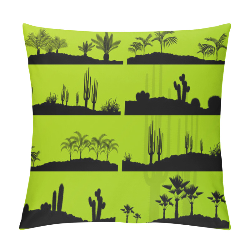 Personality  Desert Cactus Plant And Exotic Palm Trees Detailed Landscape Bac Pillow Covers