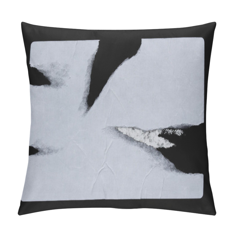 Personality  Ripped Torn White Paper Poster Sheet Isolated On Black Background Pillow Covers