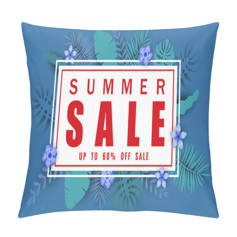 Personality  Summer Sale Banner Template For Seasonal Sales With Tropical Leaves Background, Color Exotic Floral Design Banner, Flyer, Invitation, Poster, Web Site Or Greeting Card. Paper Cut Style, Vector Pillow Covers