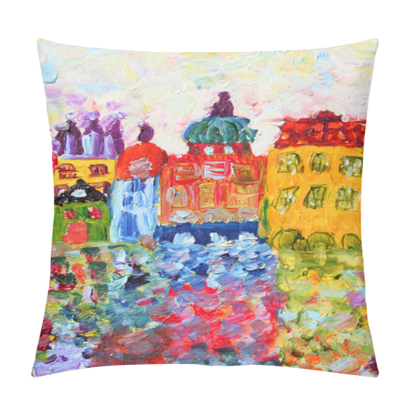 Personality  Prague Funny Houses Painting. Pillow Covers