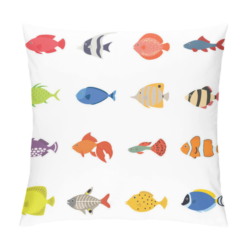 Personality  Cute Fish Vector Illustration Icons Set. Tropical Fish, Sea Fish, Aquarium Fish Set Isolated On White Background. Pillow Covers