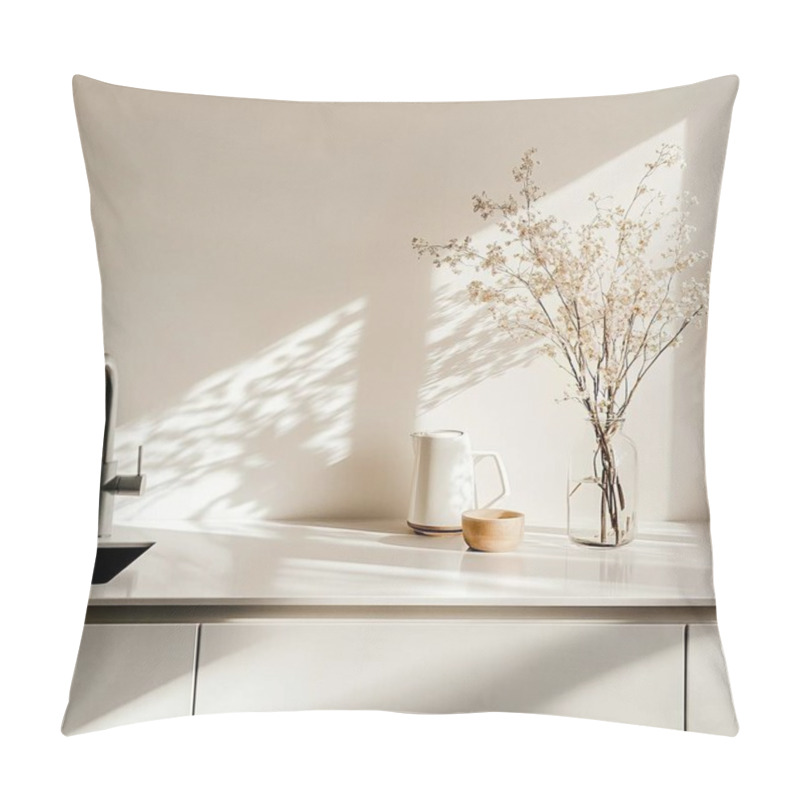 Personality  A Serene Kitchen Scene Featuring A Delicate Vase Of Dried Flowers. Pillow Covers