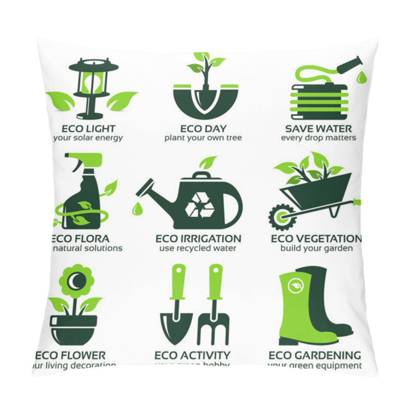 Personality  Flat Icon Set For Green Eco Garden Pillow Covers