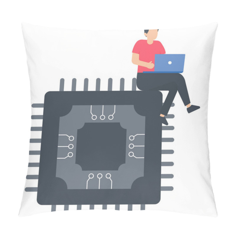 Personality  Man Work With Computer Laptop On AI Artificial Intelligence Chip, Working With AI Artificial Intelligence, Technology Helping Or Support Success Work, Pillow Covers