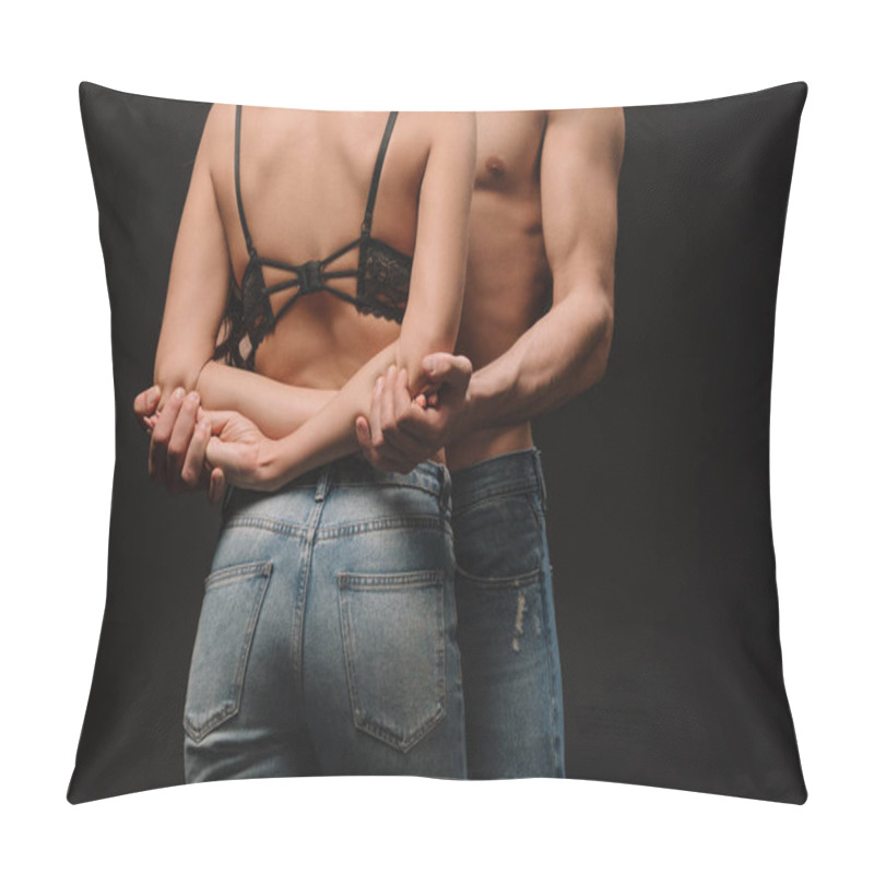 Personality  Cropped View Of Passionate Couple Hugging Isolated On Black Pillow Covers