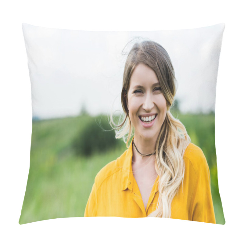 Personality  Positive Young Woman Smiling While Looking At Camera  Pillow Covers