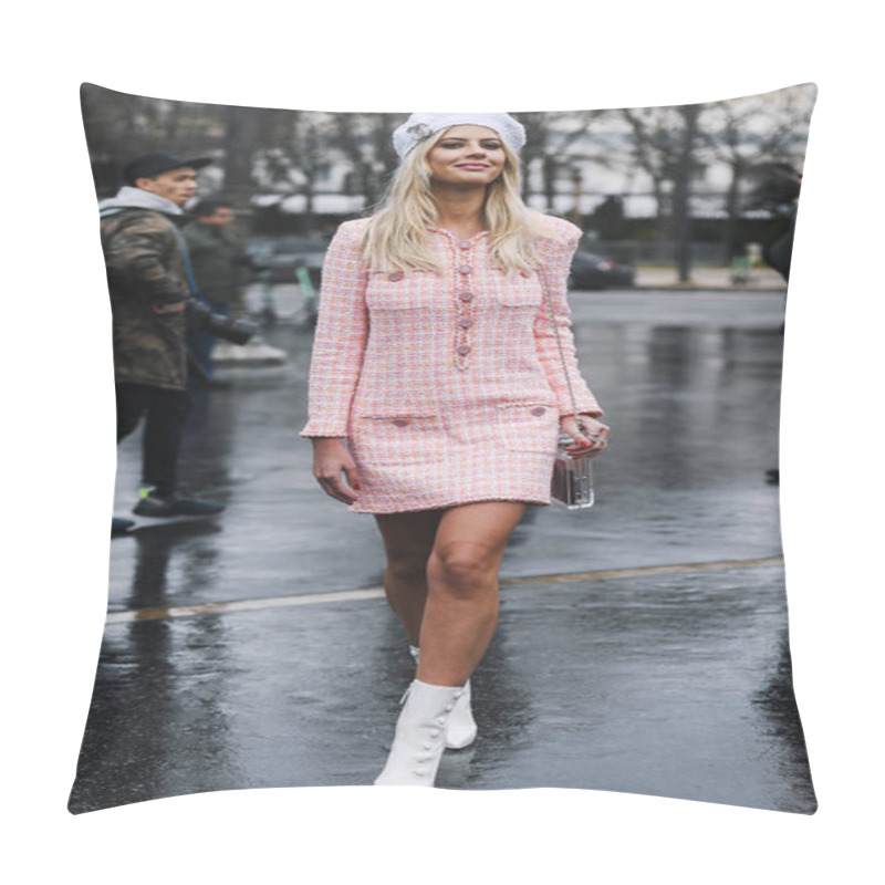 Personality  Paris, France - March 05, 2019: Street Style Outfit Before A Fashion Show During Milan Fashion Week - PFWFW19 Pillow Covers