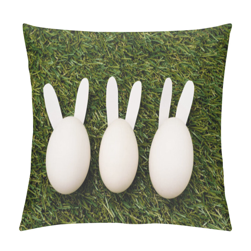 Personality  Top View Of Decorative Bunnies On Green Background, Easter Concept Pillow Covers