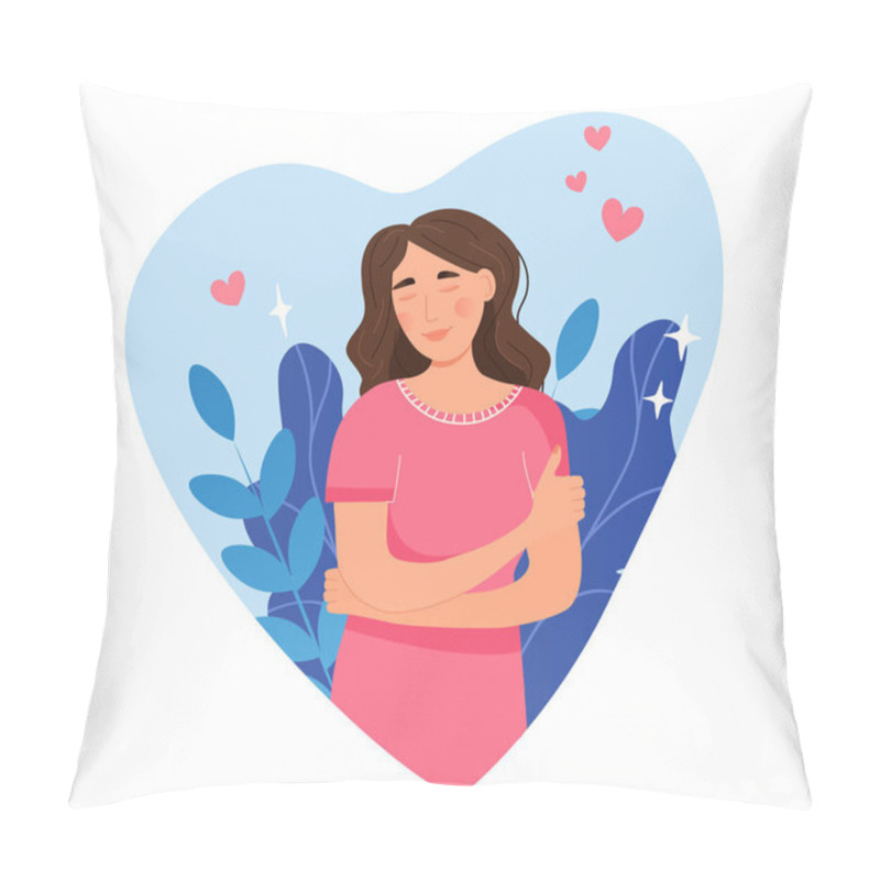 Personality  Happy Woman Hugging Herself Pillow Covers