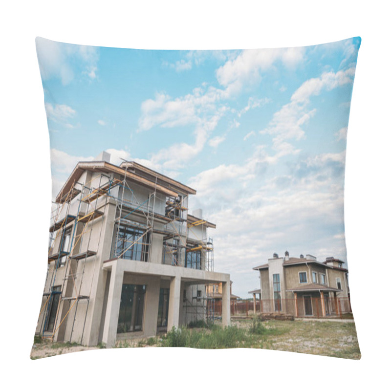 Personality  Unfinished Building Construction With Scaffolding Under Cloudy Sky Pillow Covers