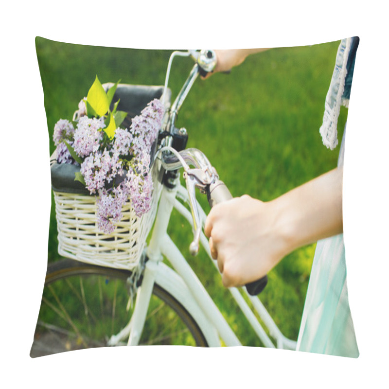 Personality  Girl Riding On A Bicycle With Flowers Pillow Covers