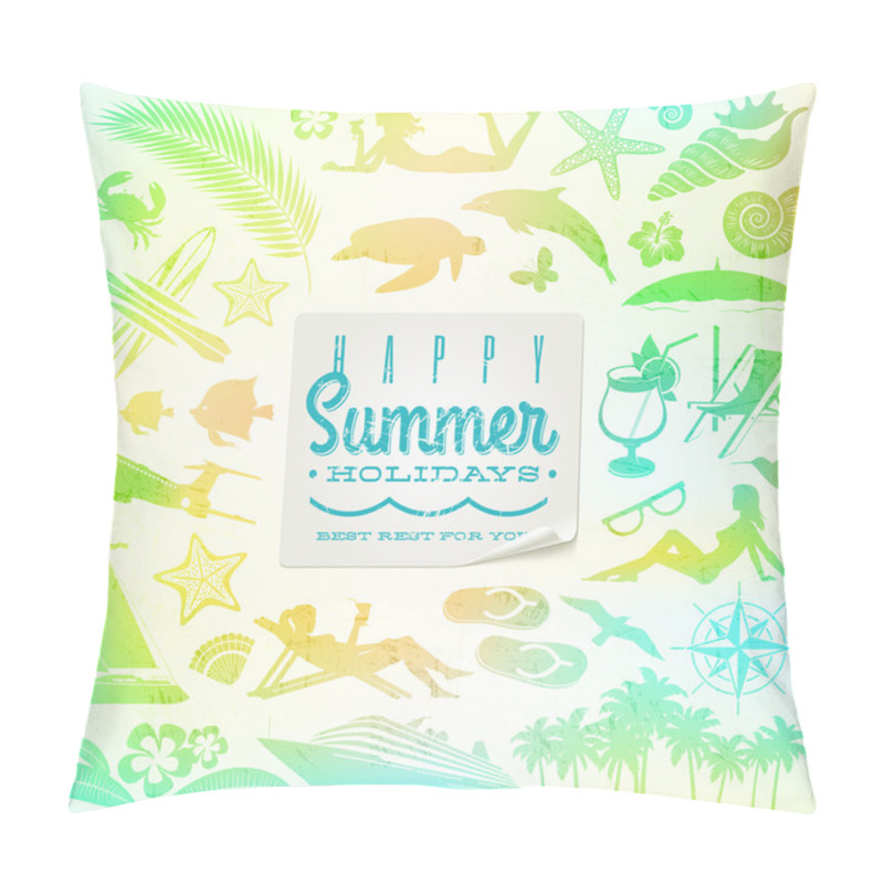 Personality  Rest And Travel Vector Set With Summer Holidays Greeting Sticker Pillow Covers