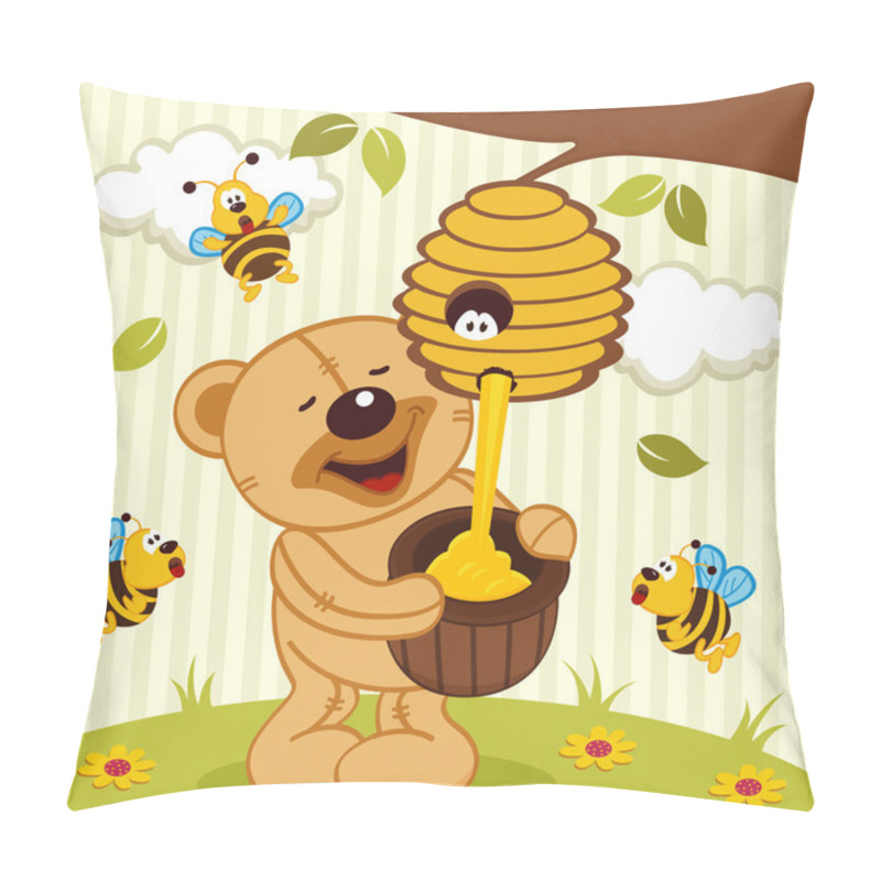 Personality  Teddy Bear Takes Honey Bees Pillow Covers