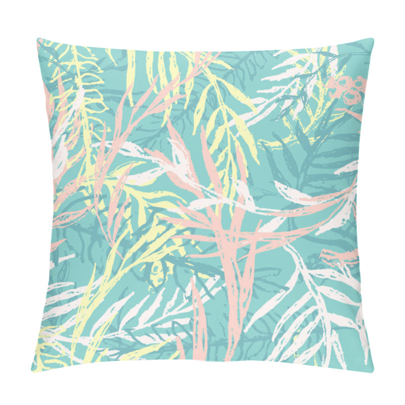 Personality  Ink Camouflage Wallpaper, Seamless Pattern With Leafs And Twigs. Tropical Nature, Plants Ferns In Bright Pastel Colors For Summer Fashion. Floral Print, Texture And Background. Vector Grunge Textile. Pillow Covers