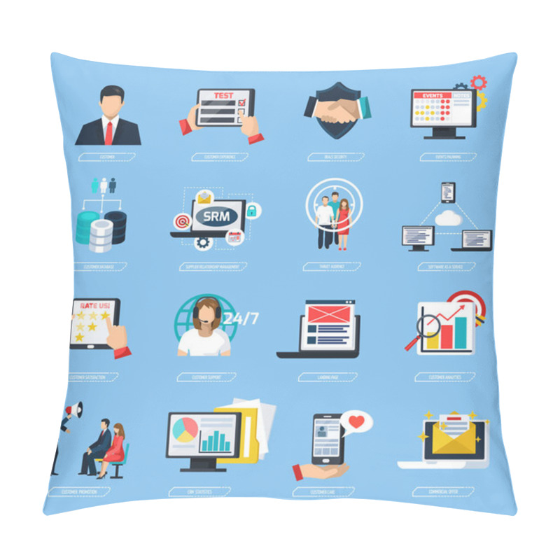 Personality  CRM System Flat Icons Set Pillow Covers