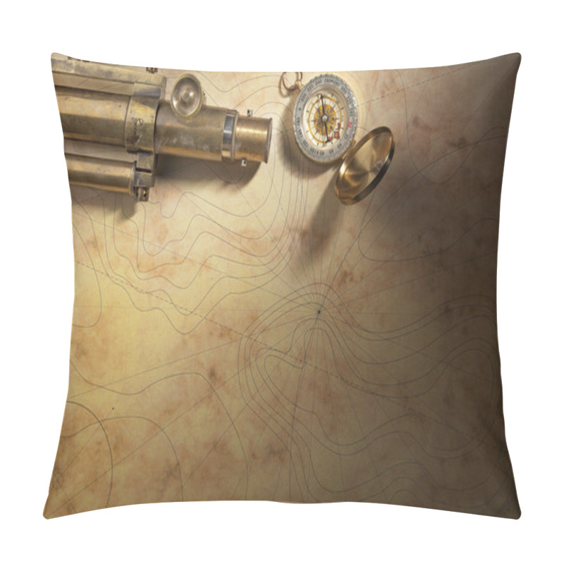 Personality  Telescope And Compass With Sea Map Pillow Covers