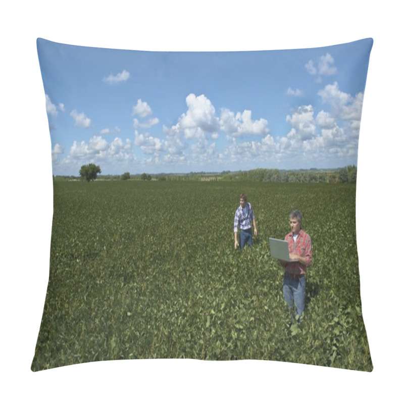 Personality  Two Men Examining Soybean Field Pillow Covers