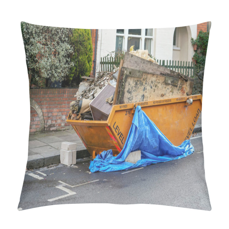 Personality  Large Orange Metal Skip Container In Front House, Full Of Rubbish From Household Reconstruction Pillow Covers