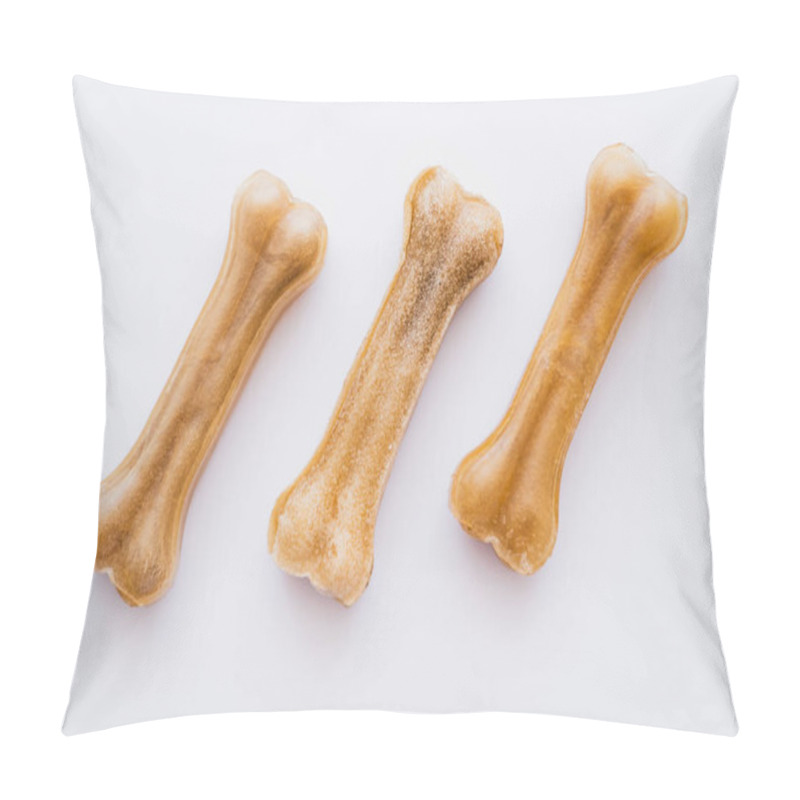 Personality  Flat Lay Of Bone Shaped Pet Treats Isolated On White Pillow Covers