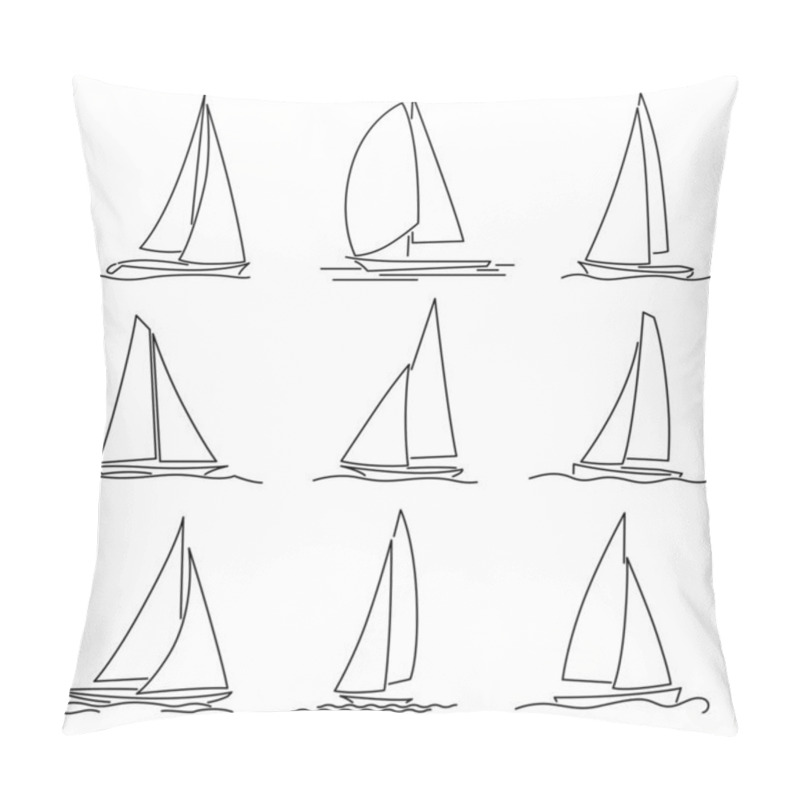 Personality  Set Of Simple Vector Images Of High-speed Yachts With Triangular Sails Drawn In Line Style. Pillow Covers