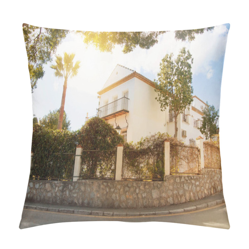 Personality  Beautiful White Typical Mediterranean Spanish House With High St Pillow Covers