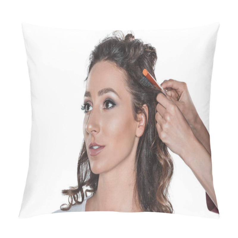 Personality  Hair Dresser Doing Hairstyle Pillow Covers