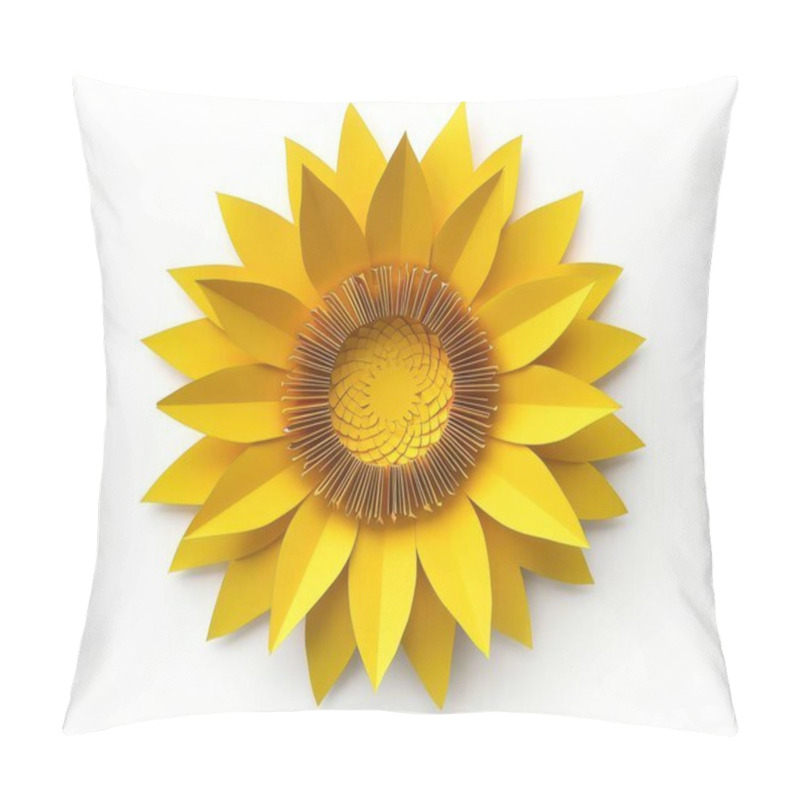 Personality  Vibrant Yellow Paper Sunflower With Intricate Petal Details Against A Clean Background. Pillow Covers