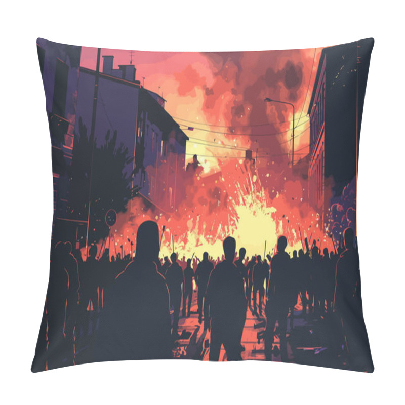 Personality  Riots On Street Stock Image Isolated Vector Style Pillow Covers