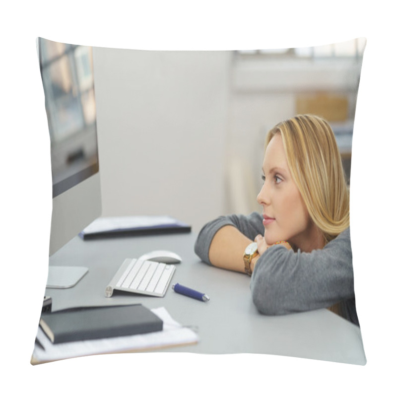 Personality  Pensive Woman Leaning On Table Pillow Covers