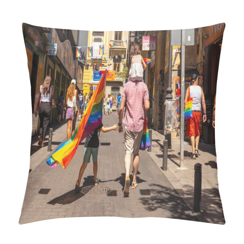 Personality  Families With The Lgbt Flags In The Streets At The Pride Party In Madrid Pillow Covers