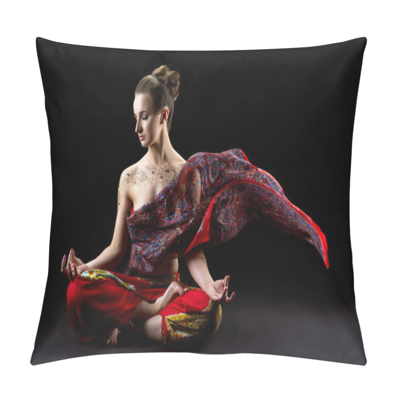 Personality  Beautiful Calm Woman Meditates In Lotus Position Pillow Covers