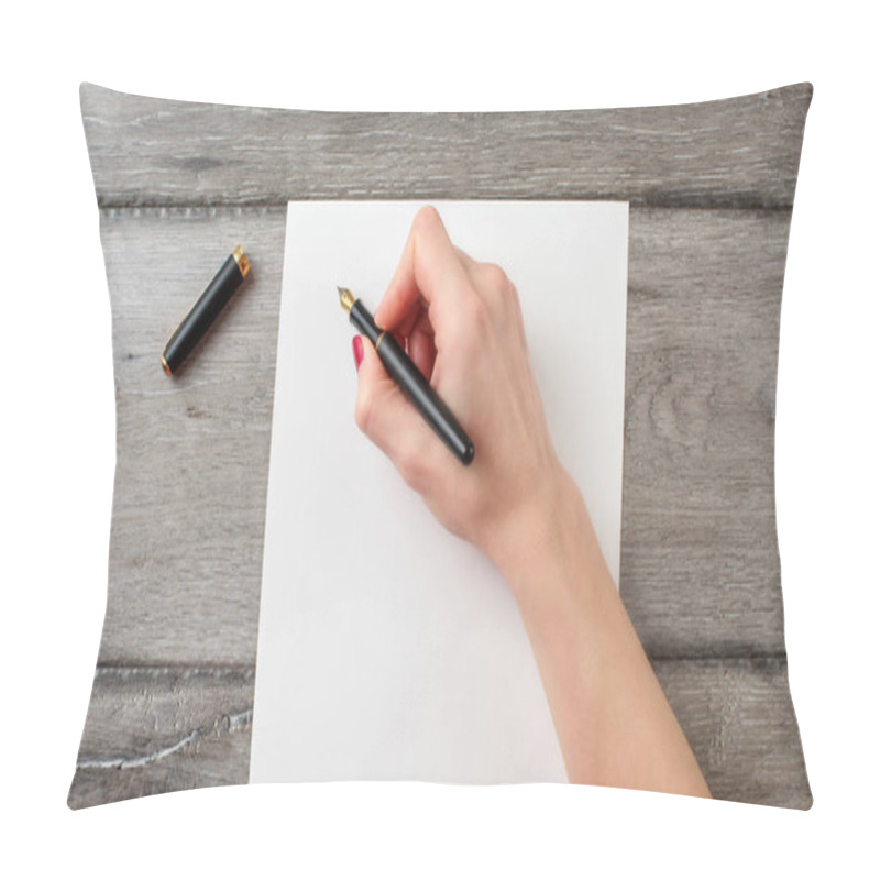 Personality  Woman's Hand Holding Black Fountain Pen Ready To Write On Blank  Pillow Covers